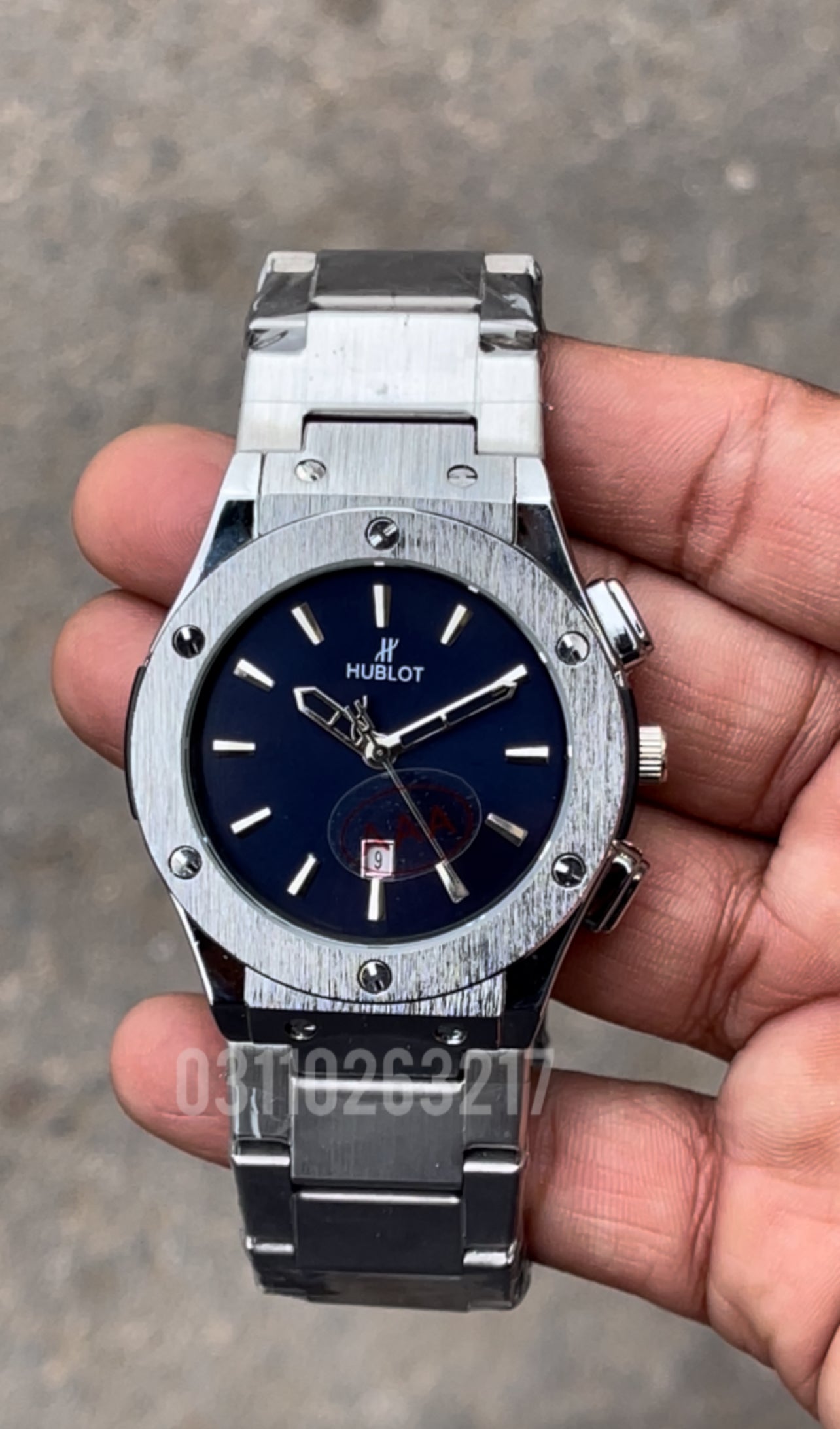 HB Silver with Blue dial