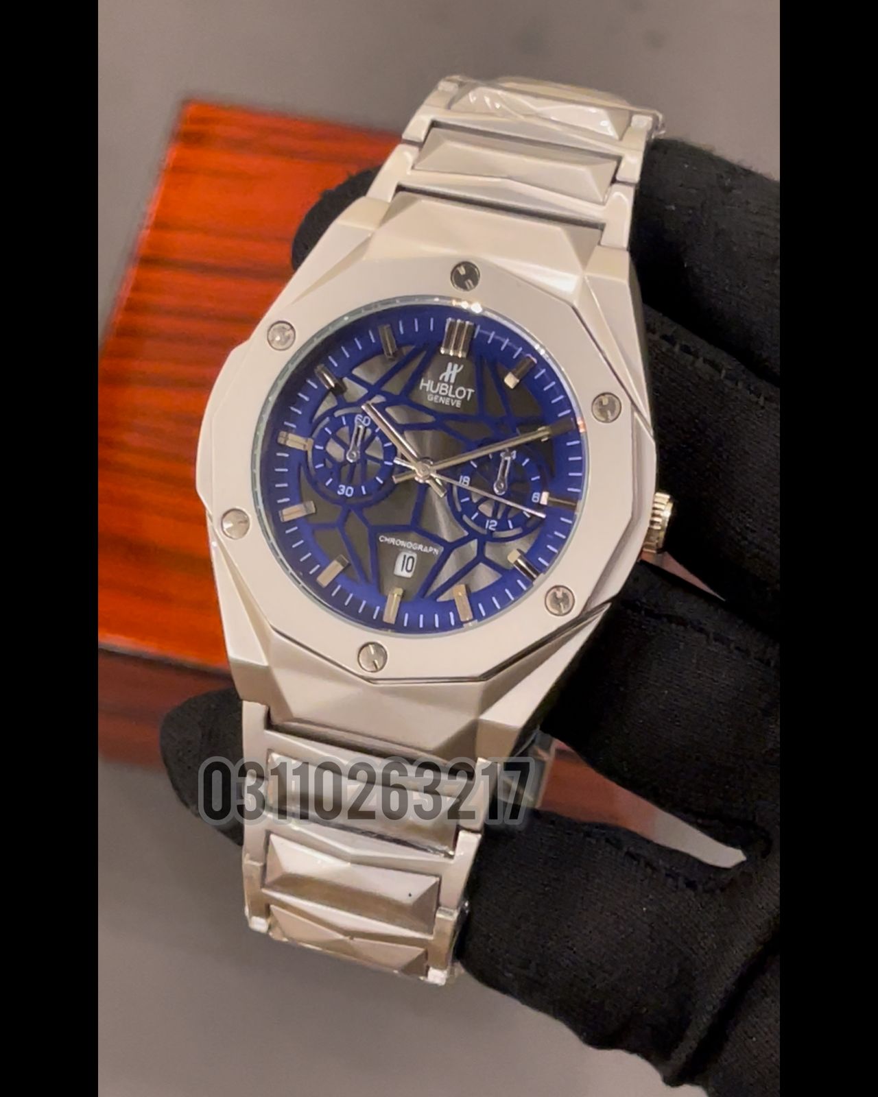 HB Silver Chain with Blue Dial