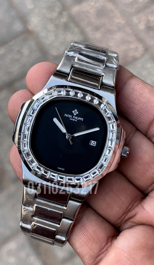 Pp Silver with black dial watch