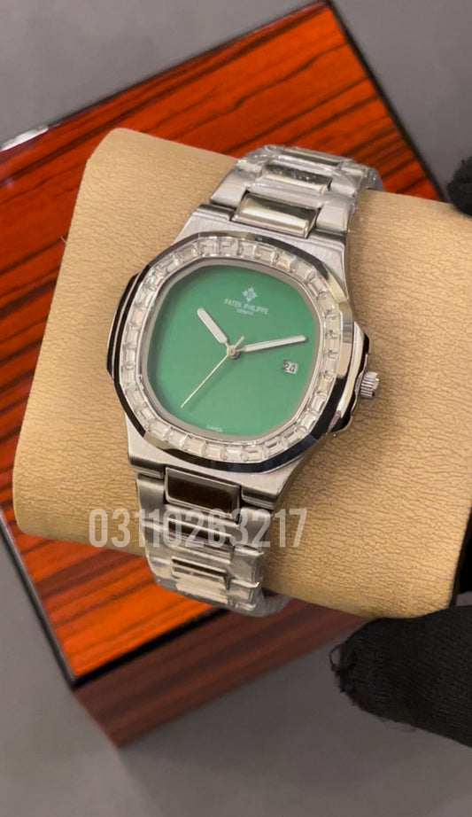 Pp silver with green dail watch