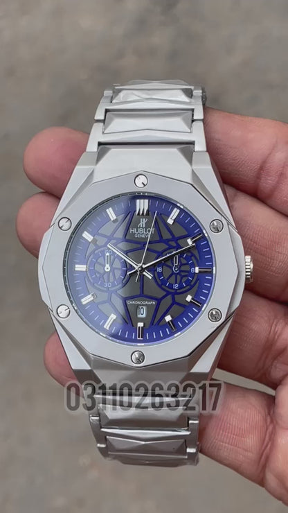 HB Silver Chain with Blue Dial