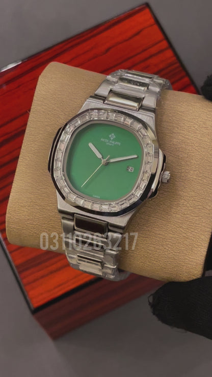 Pp silver with green dail watch