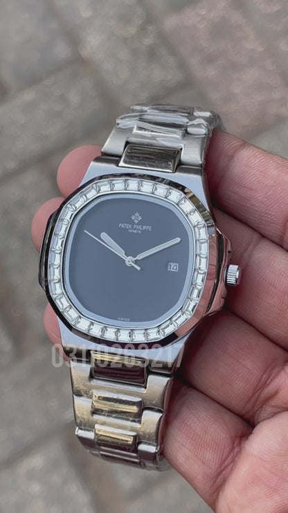 Pp Silver with black dial watch