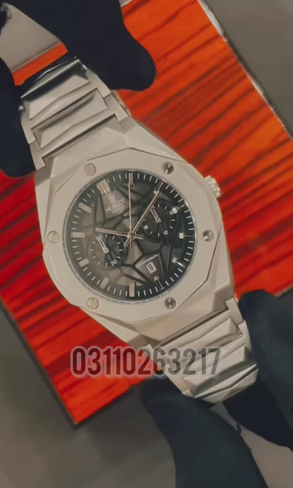 HB Silver Chain with Black Dial