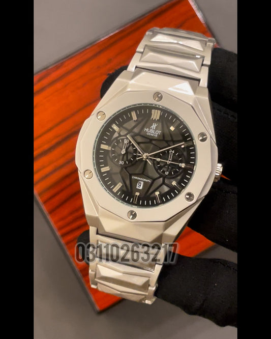 HB Silver Chain with Black Dial